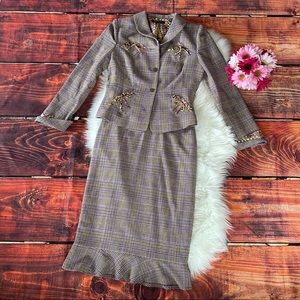 David Meister tweed cheetah print 2-piece siz 6